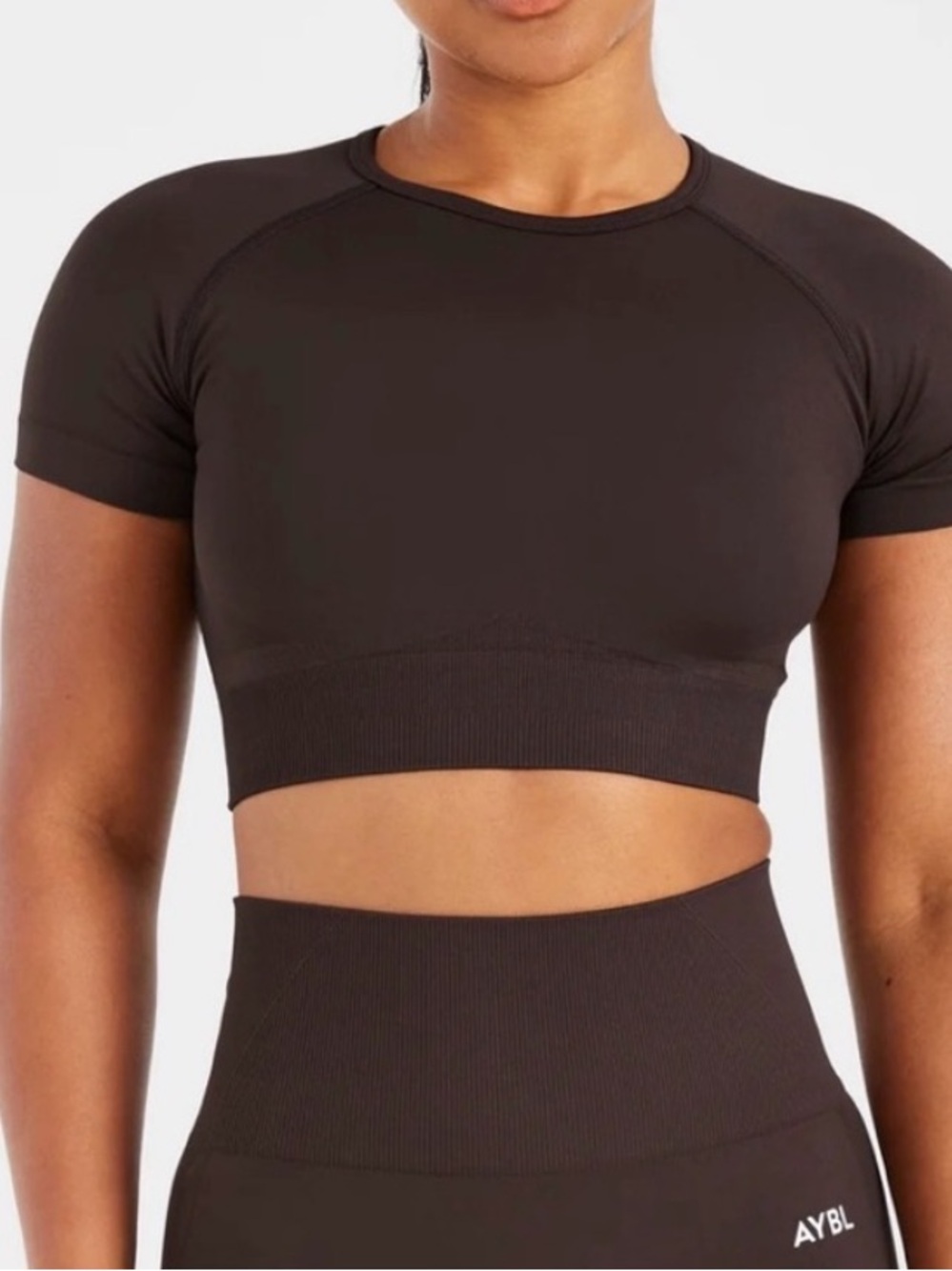 AYBL Chocolate Brown Seamless Short Sleeve Crop Top